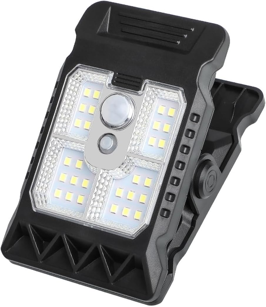 Wodoodporna, solarna lampa zewnętrzna z klipsem, 28 diod LED, z czujnikiem obecności, 3 tryby, 3 metody montażu.