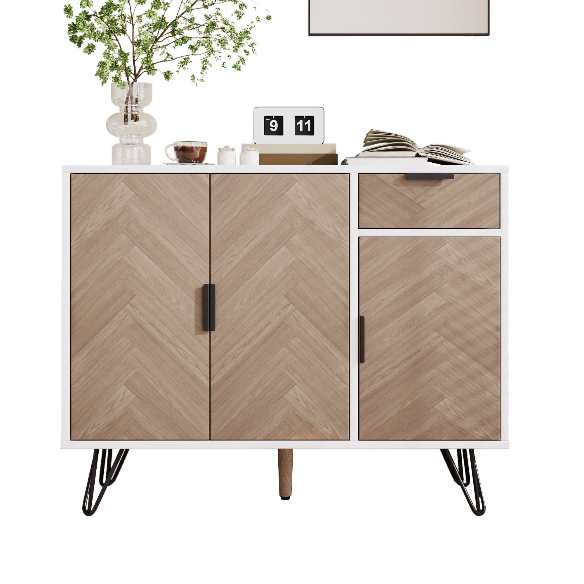 Komoda z szufladą i półkami o regulowanej wysokości (90 x 30 x 71,5 cm), kolor biały, drewno, płyta MDF, płyta wiórowa