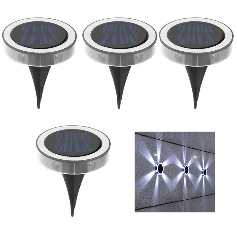 Zewnętrzne lampy solarne do gruntu, zestaw 4 solarnych lamp ogrodowych z 6 diodami LED, wodoodporne do alejek, ścieżek, dekoracji trawnika (białe)