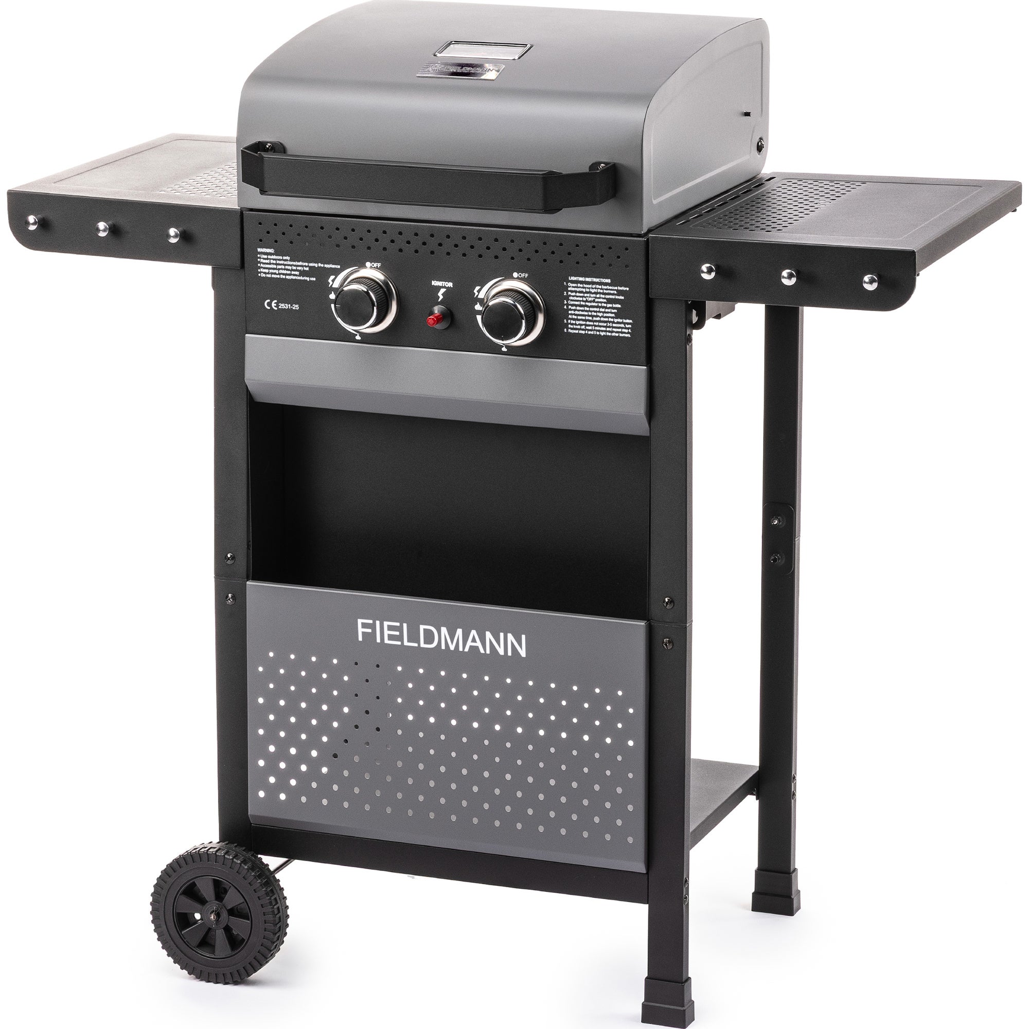 Grill Gazowy Ogrodowy Żeliwny Ruszt Nierdzewny 2 palniki Fieldmann FZG 3000