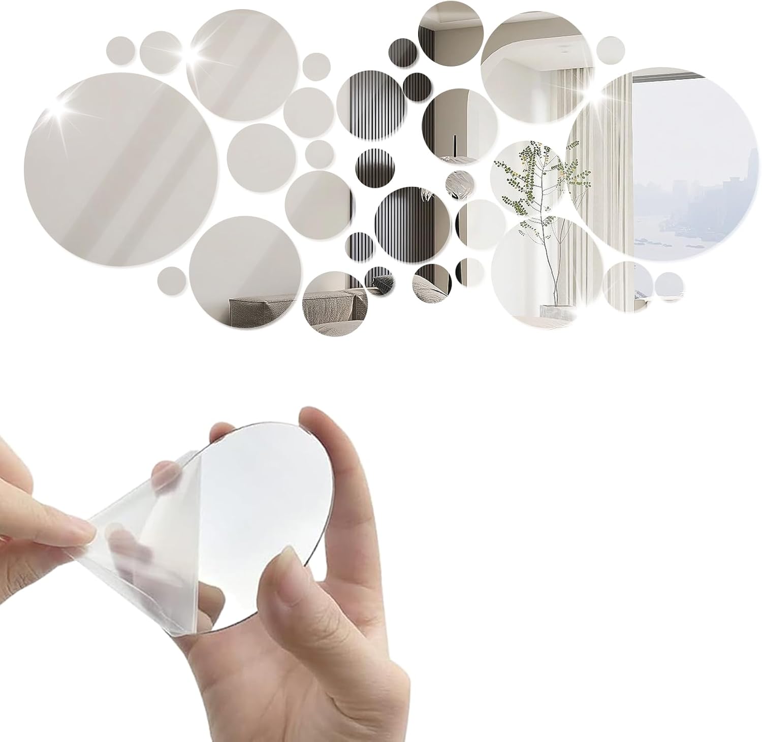 Argent, 32 sztuki samoprzylepnych luster ściennych, okrągłe lustra 3D z akrylu, samoprzylepne lustra do przyklejenia na ścianie, lusterka DIY do łatwe