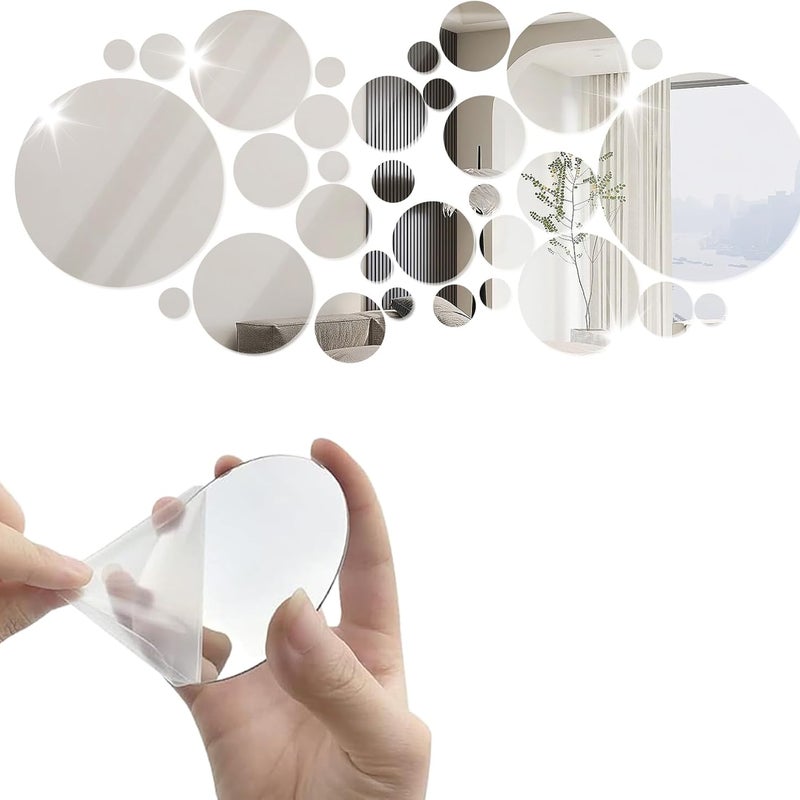 Argent, 32 sztuki samoprzylepnych luster ściennych, okrągłe lustra 3D z akrylu, samoprzylepne lustra do przyklejenia na ścianie, lusterka DIY do łatwe