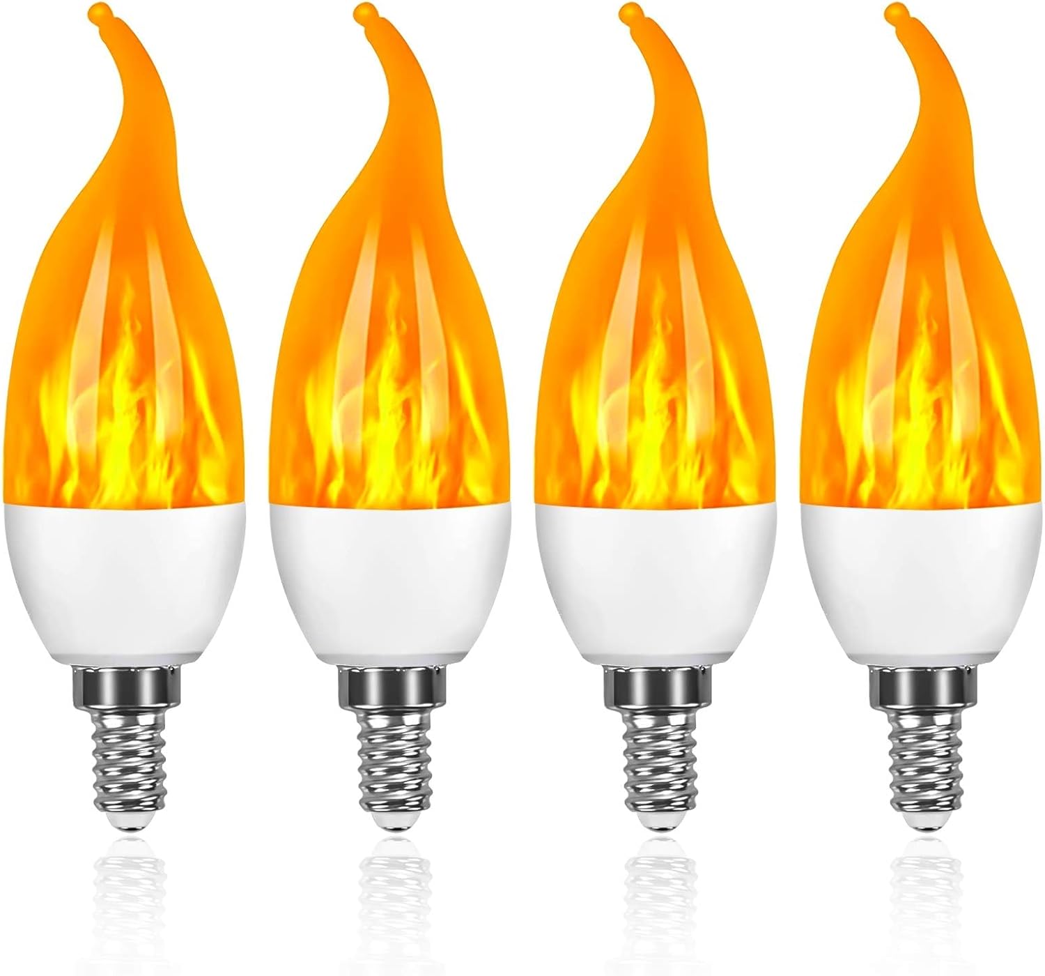 Żarówki E14 Flame, zestaw 4 żarówek LED z 3 trybami migotania, na Halloween, Boże Narodzenie i imprezy [klasa energetyczna G]