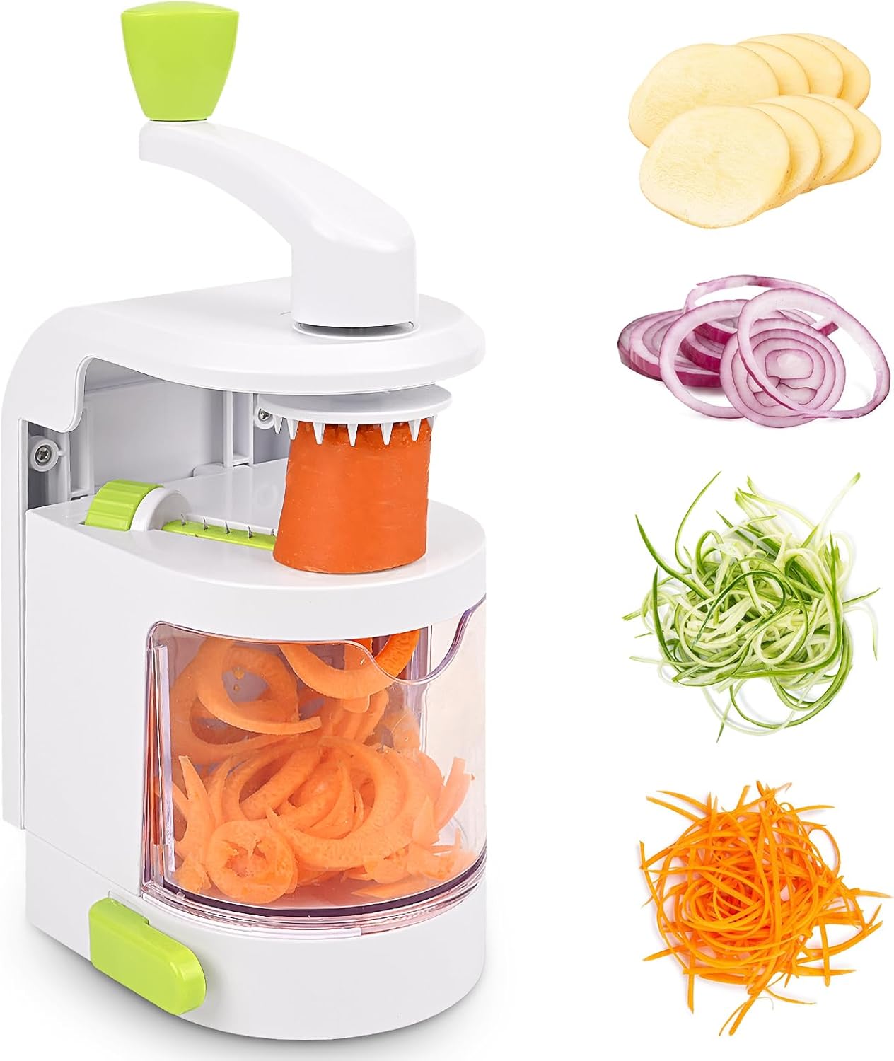 Spiralizator do warzyw, ręczny 4-w-1 do spaghetti warzywnego z pojemnikiem na warzywa, bez BPA, wielofunkcyjny krajalnica do warzyw i marchwi