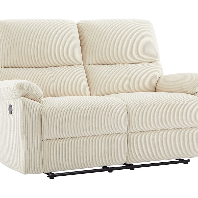 Kanapa 2-osobowa z elektryczną funkcją relax z beżowego sztruksu - LUNANO
