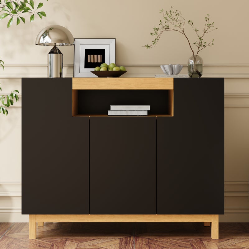 Komoda niska z 3 drzwiami i 1 przegrodą - 120,5 x 42 x 96 cm - Płyta wiórowa - Czarny
