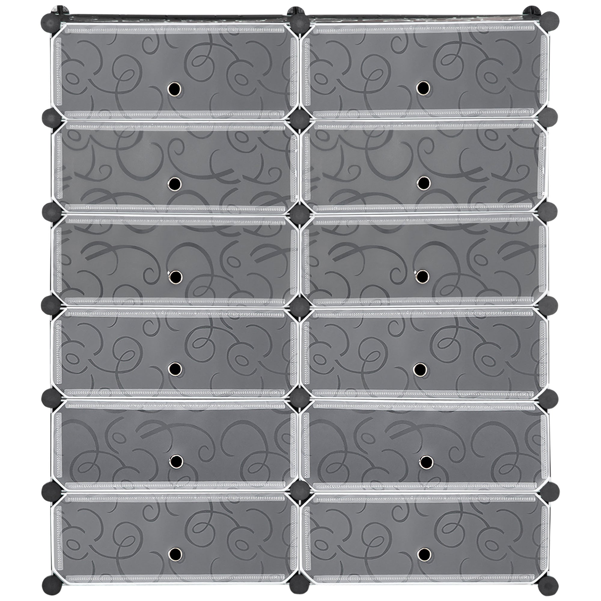 Oszczędzający miejsce modułowy stojak na buty, 12 kostek 45 x 35 x 16 cm ze stali i PP, czarno-biały