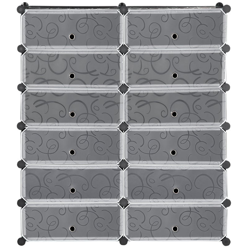 Oszczędzający miejsce modułowy stojak na buty, 12 kostek 45 x 35 x 16 cm ze stali i PP, czarno-biały