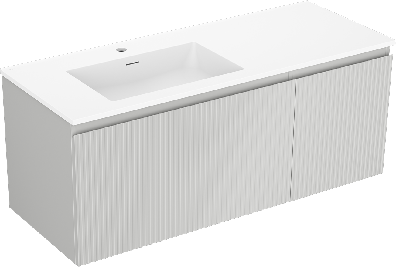 Mexen Rivel szafka łazienkowa 120 cm z umywalką Otis lewą, 1S, 1D, ryflowana, szara mat/biała mat - 91A23-12047-3-BBFF62-W18L01