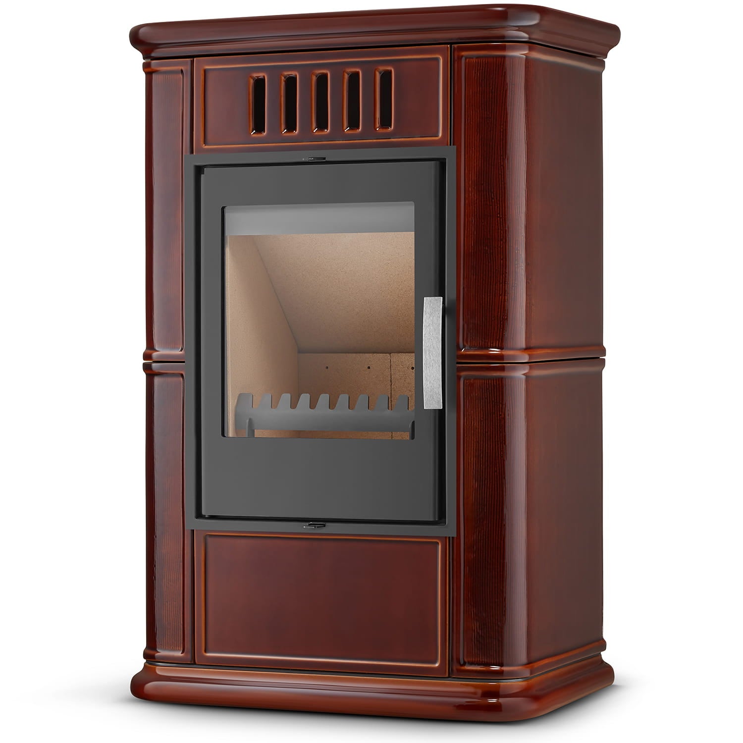 Piec kominek kaflowy piecyk koza wkład kominkowy OLBIA Brown 6,3 kW z dolotem powietrza