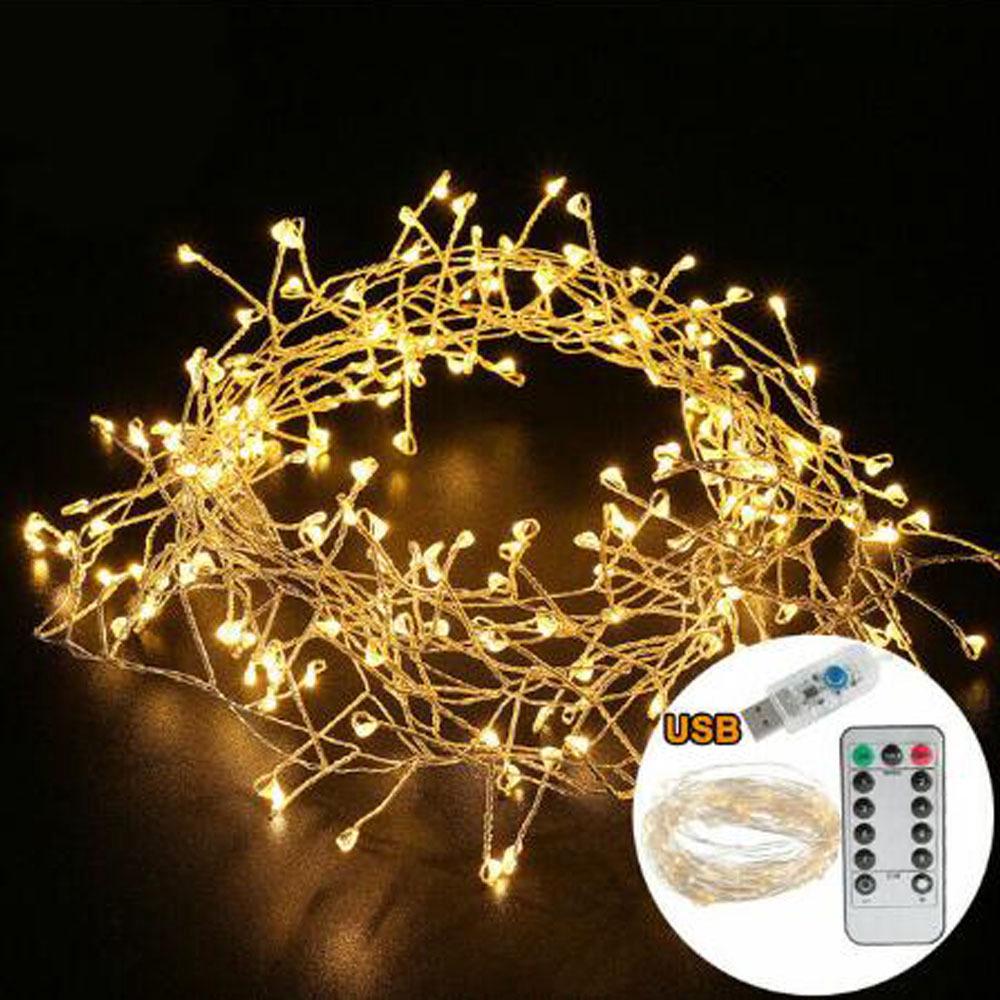 Wodoodporne zewnętrzne lampki LED Firecracker Fairy Light, 8 trybów, dekoracja na choinkę, dom, przyjęcie, święta, ogród, 2,5 m, 100 LED, ciepła biel
