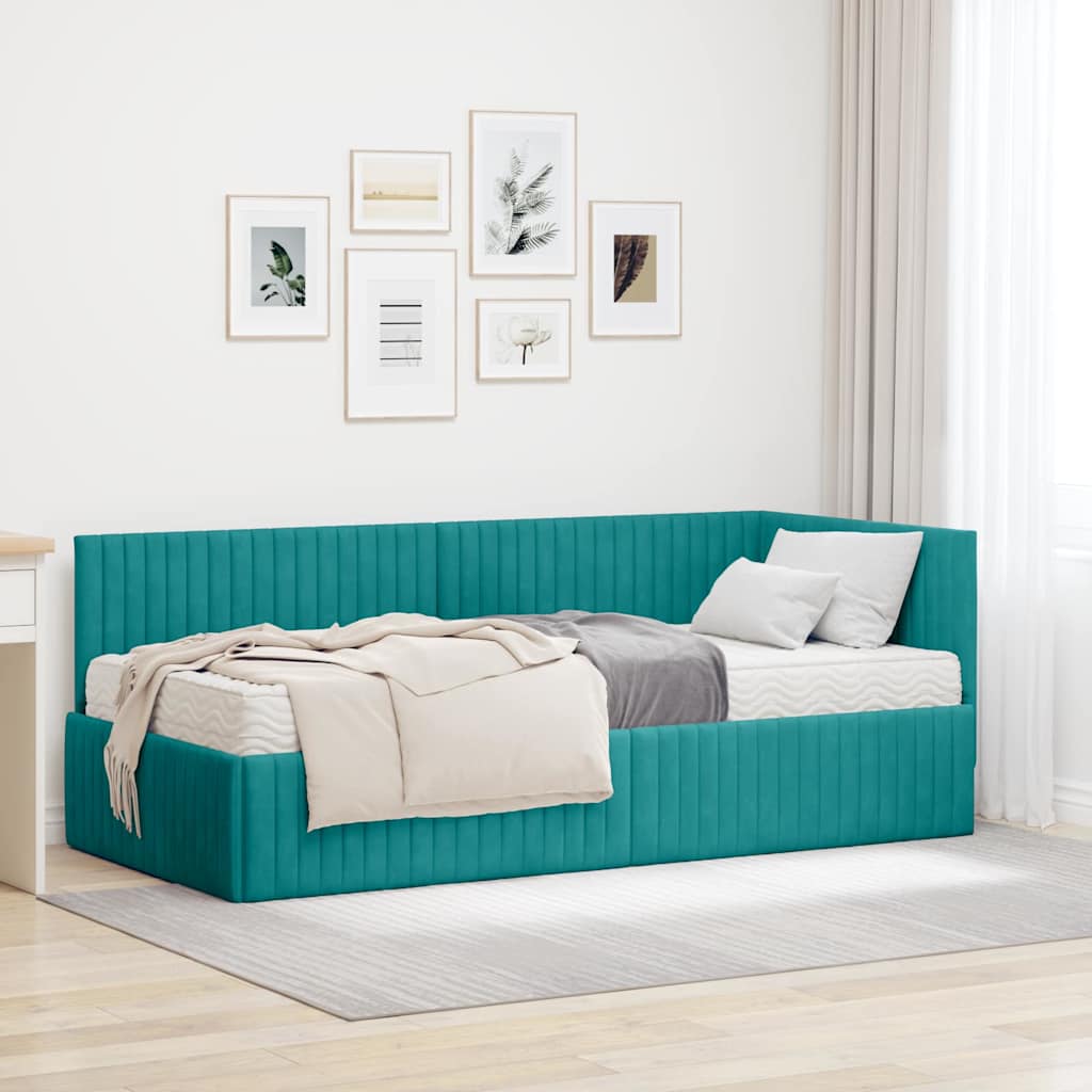 Rama Łóżka Narożnego z Materacem 2 pcs Turkusowy Aksamit vidaXL