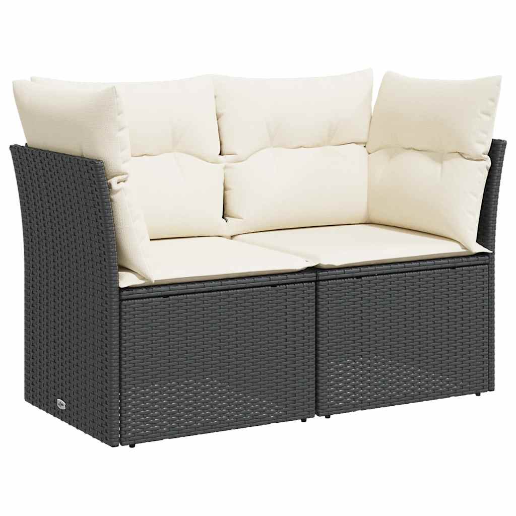 Sofa Ogrodowa 2-Osobowa Czarna z Kremowymi Poduszkami i Schowkiem