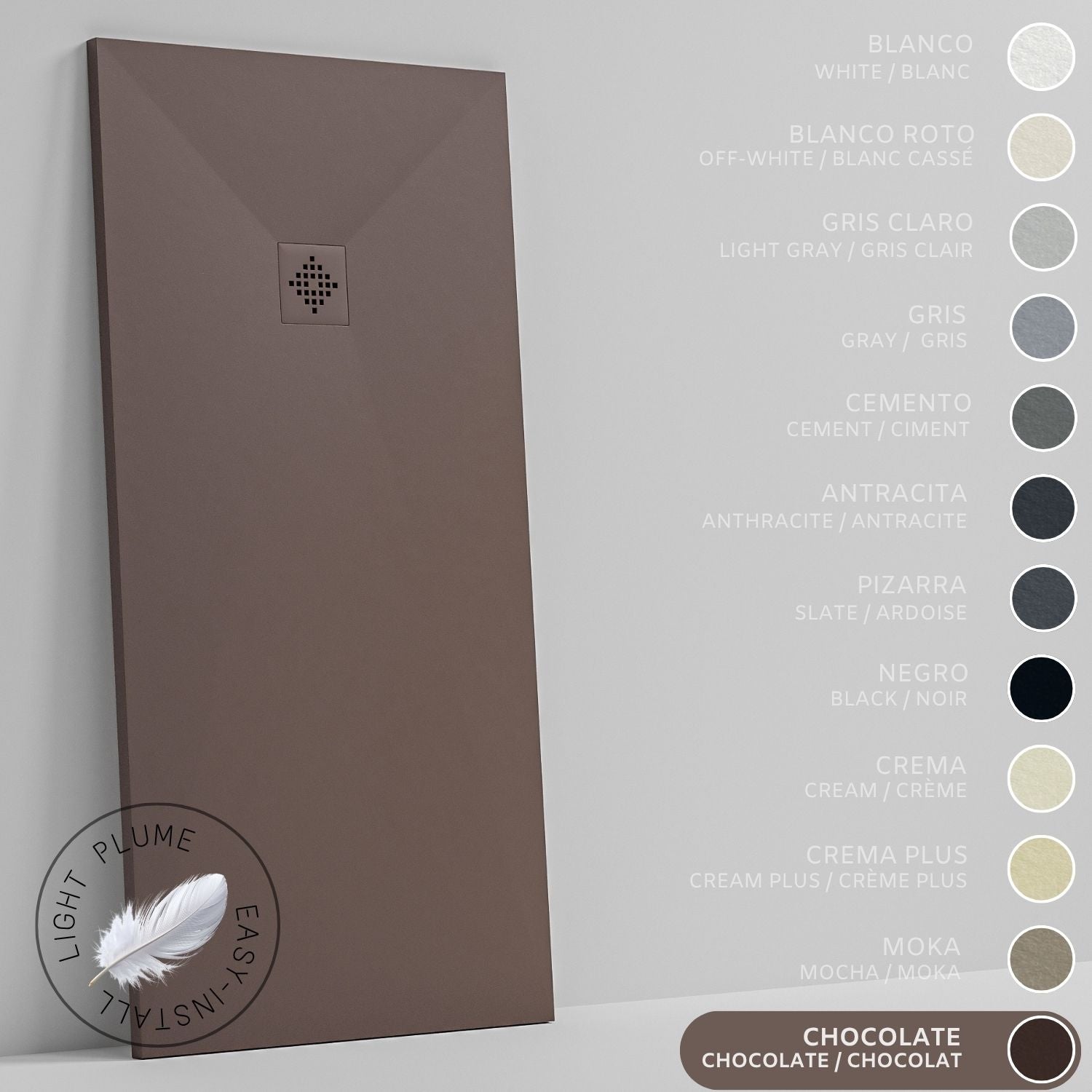 SOULHOME Lekki Brodzik z Żywicy tekstura Łupka czekoladowy – 140x80- cm Ultra-płaski Zawiera Syfon i Kratkę Same