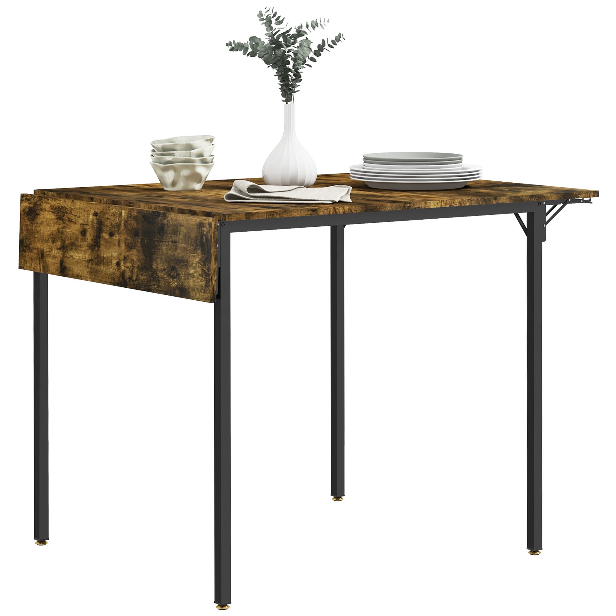 Stół jadalny w stylu industrialnym z rozkładanym blatem dla 2-4 osób, z drewna i metalu, 120x79x79 cm, rustykalny brąz