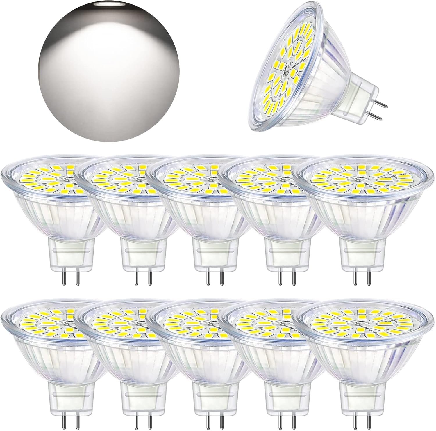Zestaw 10 Żarówek LED GU5.3 MR16 5W – Biały Zimny 6000K, Nieściemnialne – Odpowiednik Halogenu 50W – Jasność 450LM