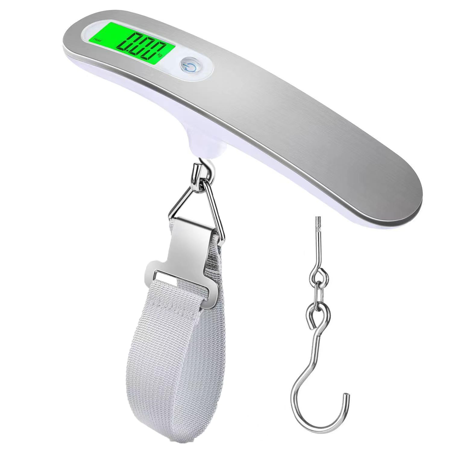 Wysoka precyzja wagi do bagażu, przenośna cyfrowa elektroniczna waga do bagażu, 50 kg/110 funtów, wisząca cyfrowa waga podróżna z hakiem (srebrna)