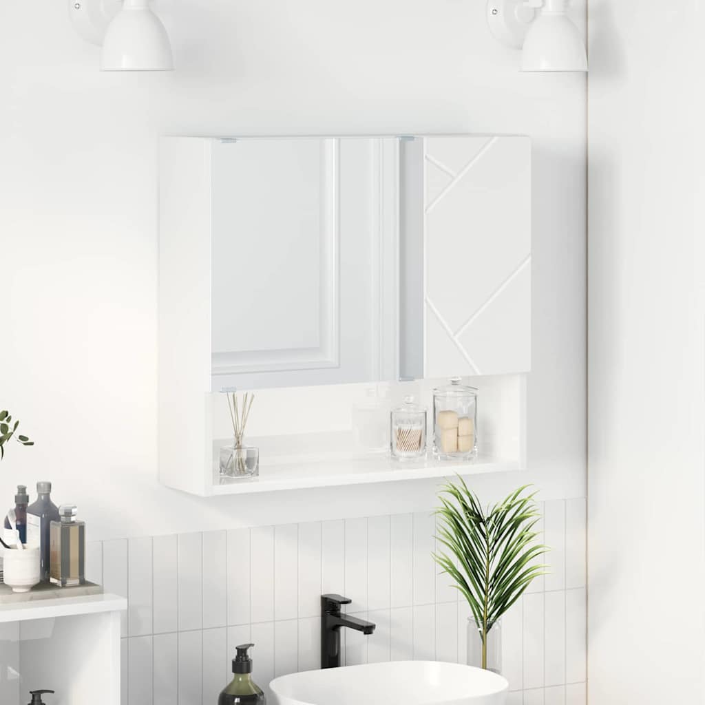 Szafka z lustrem z drzwiami Wysoki połysk biały 59 x 17 x 55 cm vidaXL