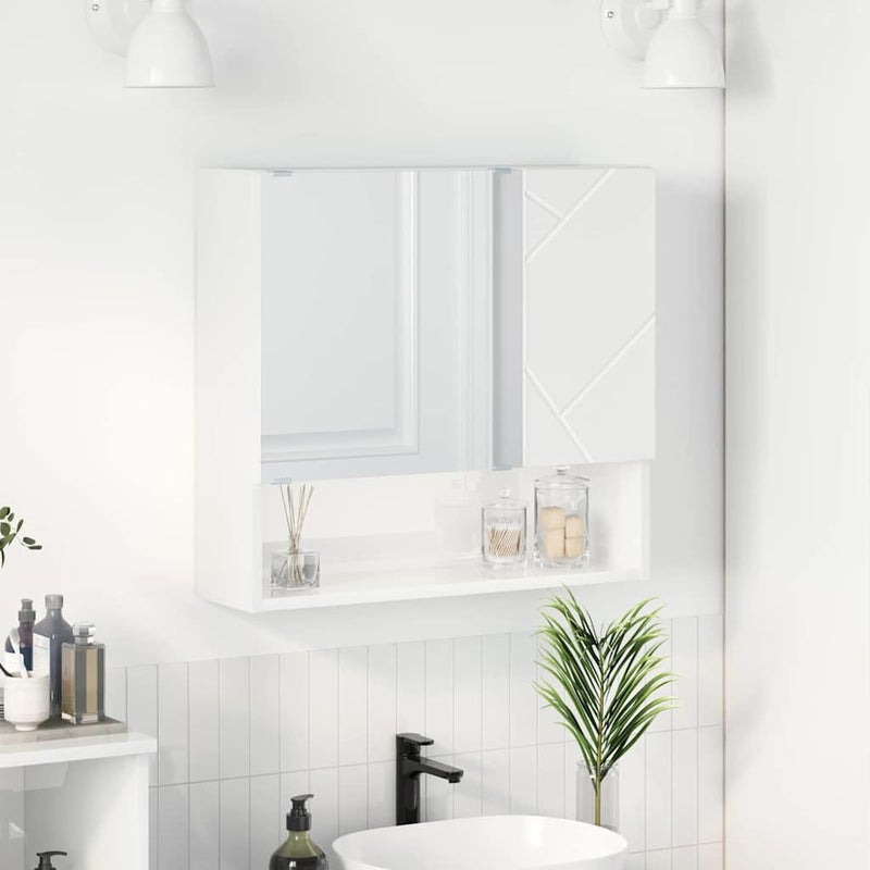 Szafka z lustrem z drzwiami Wysoki połysk biały 59 x 17 x 55 cm vidaXL