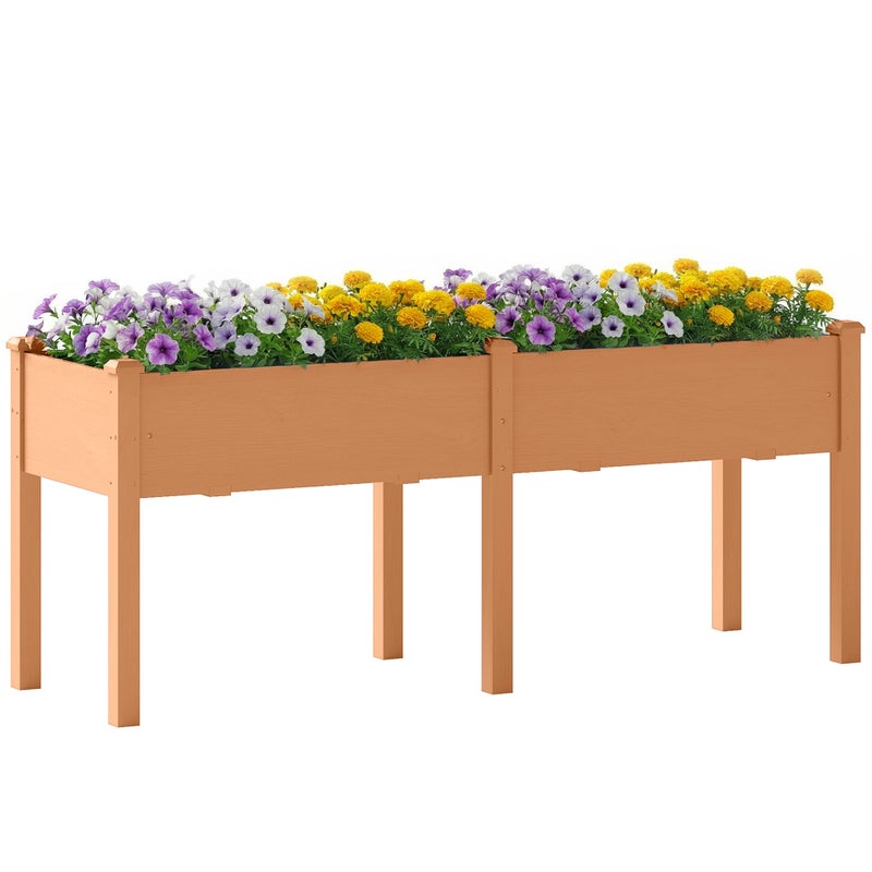 Drewniana podwyższona donica miejska 184x59x76,5 cm z 6 otworami drenażowymi na rośliny, rośliny i kwiaty – brązowa