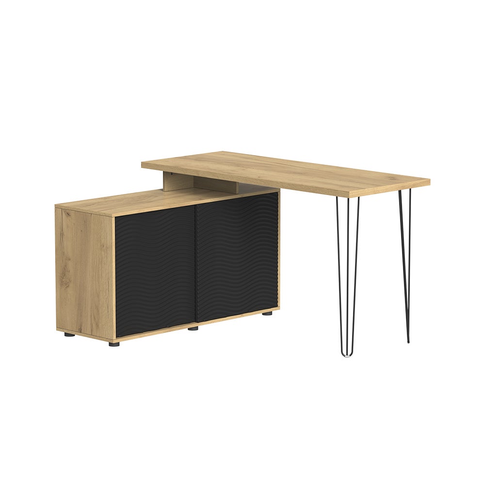 Vicco Biurko narożne Notivo, Czarny, 135 x 55 cm z szafką na dokumenty