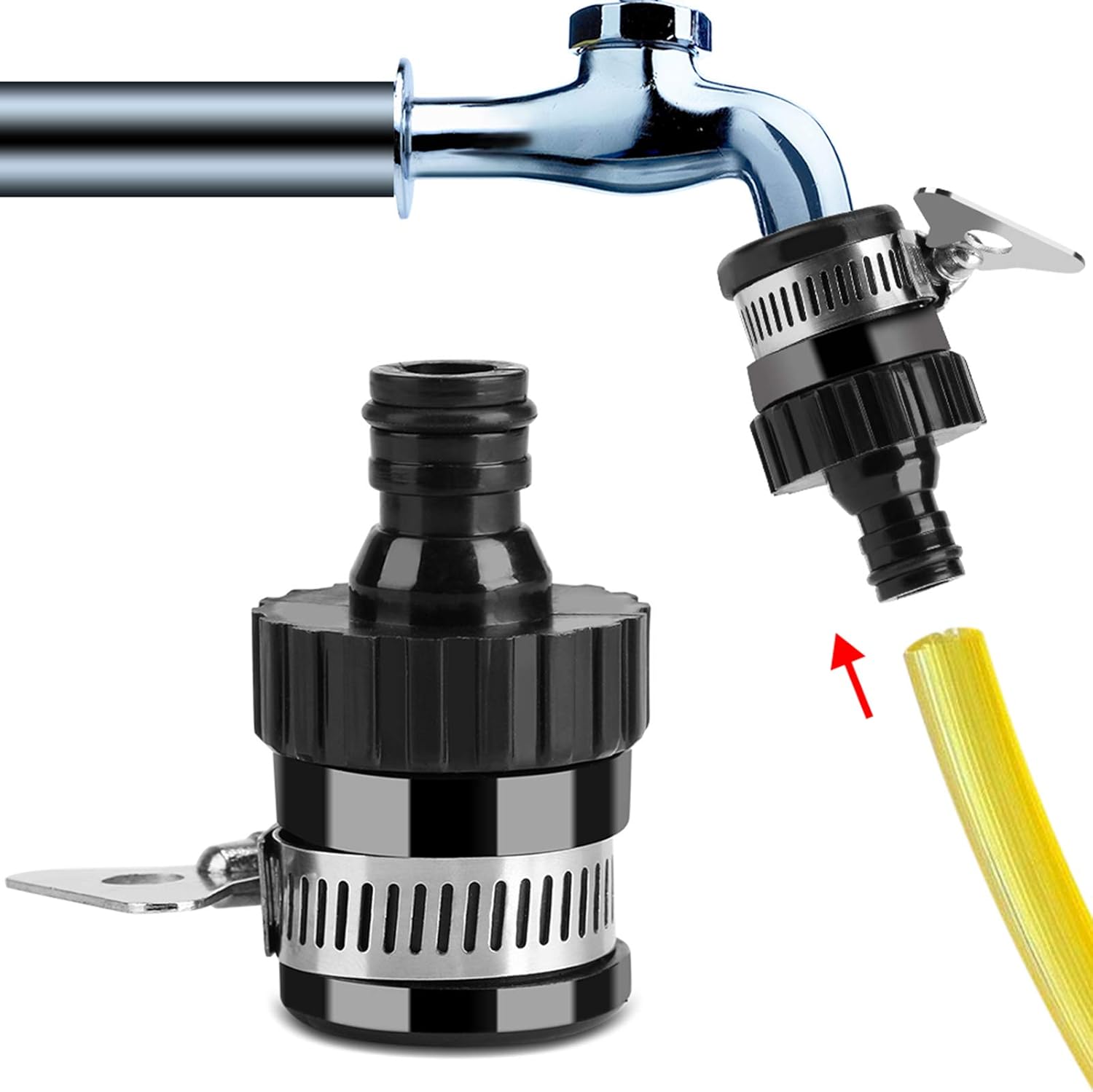 Uniwersalny adapter do kranu do węża ogrodowego, czarny, szybkozłączki bezgwintowe, gumowa złączka do kuchni, łazienki, toalety, ogrodu