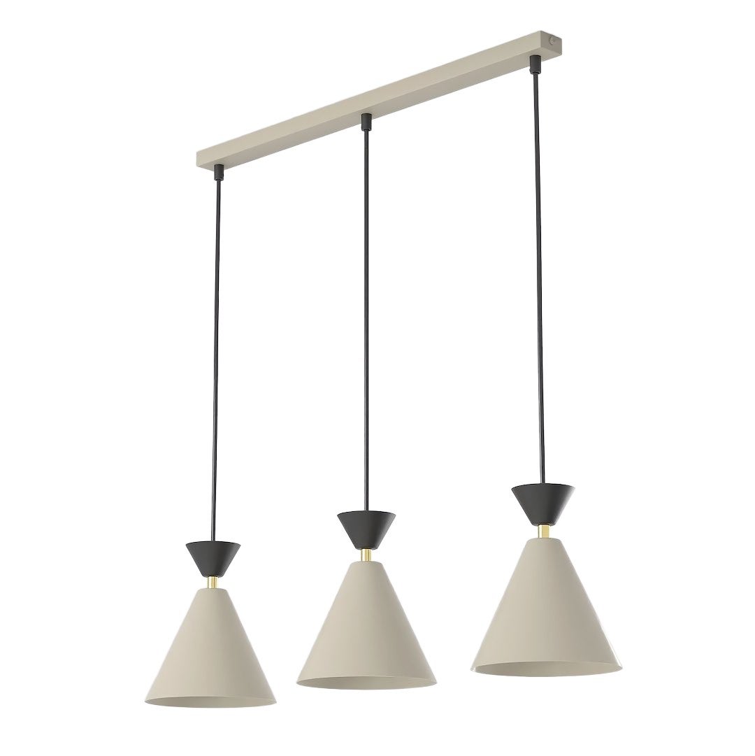 Lampa wisząca dekoracyjna beżowo-czarna listwa stożkowe klosze 3xE14 10W KLEVER Emibig