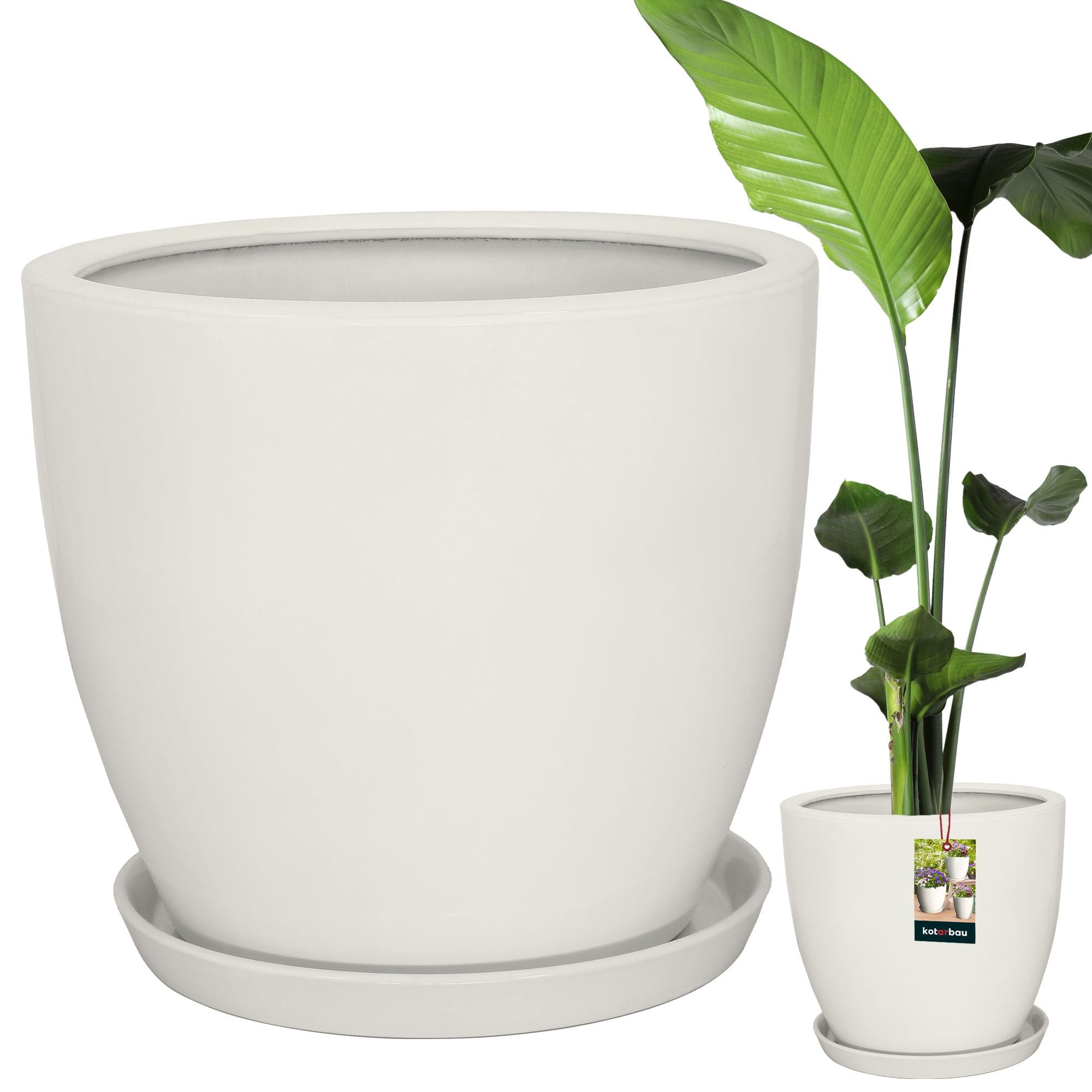 Doniczka ceramiczna szkliwiona biała na kwiaty rośliny 38 cm - KOTARBAU