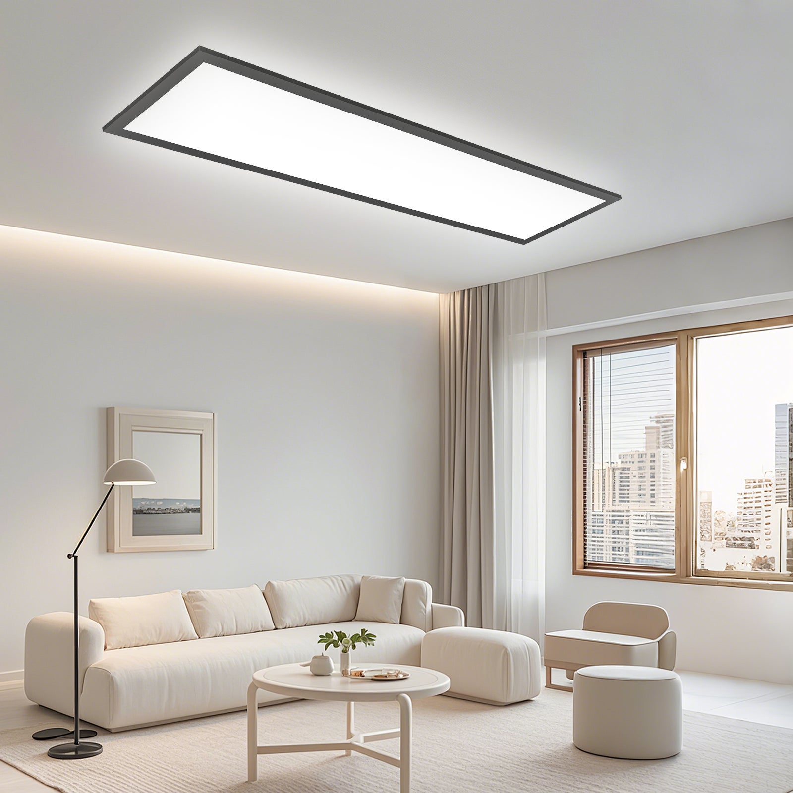LOVHAUS Sufitowy Panel LED Ściemnialny 120x30cm z Pilotem, 36W 3960LM, Wewnętrzny Panel LED do Salonu, Pamięć, 3000K-6500K, Czarny