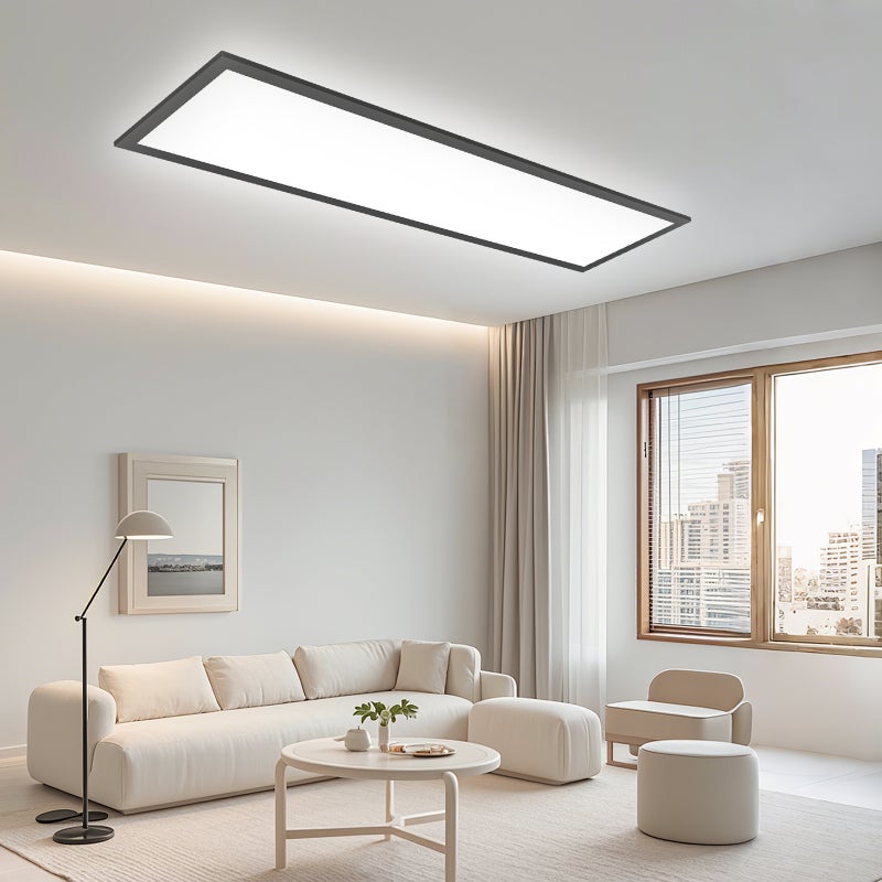 LOVHAUS Sufitowy Panel LED Ściemnialny 120x30cm z Pilotem, 36W 3960LM, Wewnętrzny Panel LED do Salonu, Pamięć, 3000K-6500K, Czarny