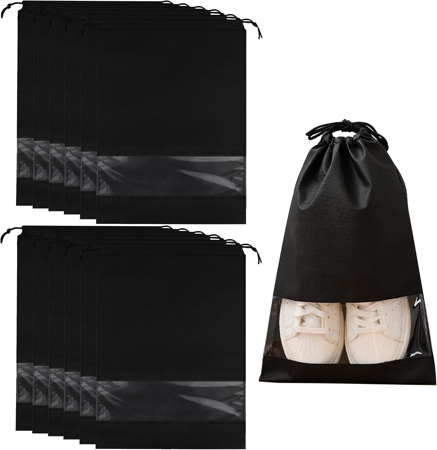 Zestaw 12 toreb podróżnych na buty, pokrowce na buty 44 x 32 cm, kolor czarny