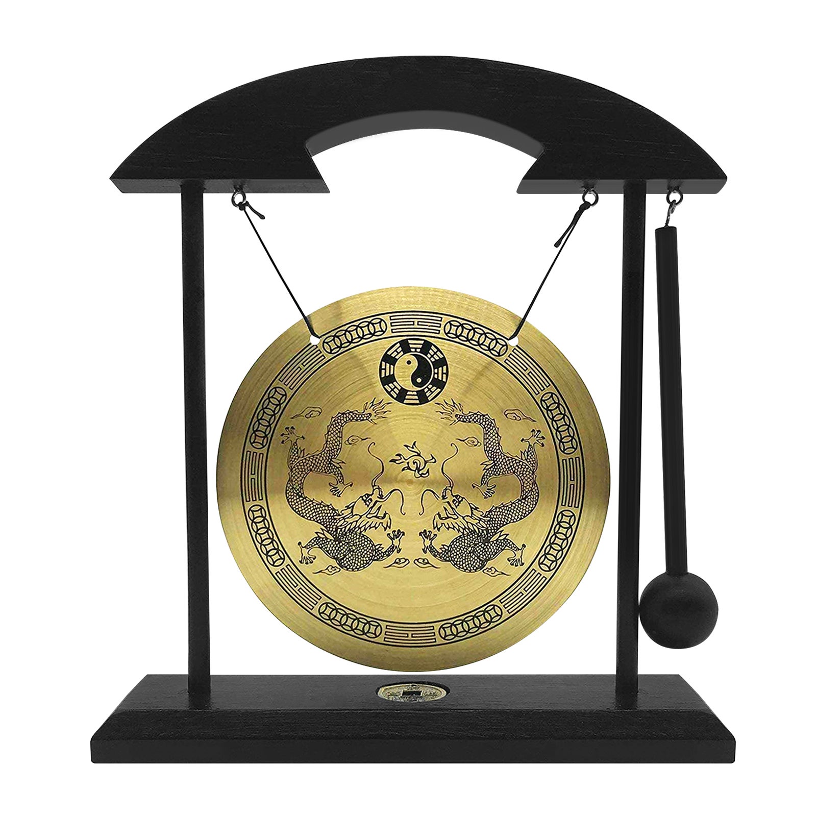 Mini Desktop gong Table dzwonek wietrzny instrumenty perkusyjne z pałeczka dom dekoracja Housewarming prezent - Dragon z Taiji Symbols Double Dragon