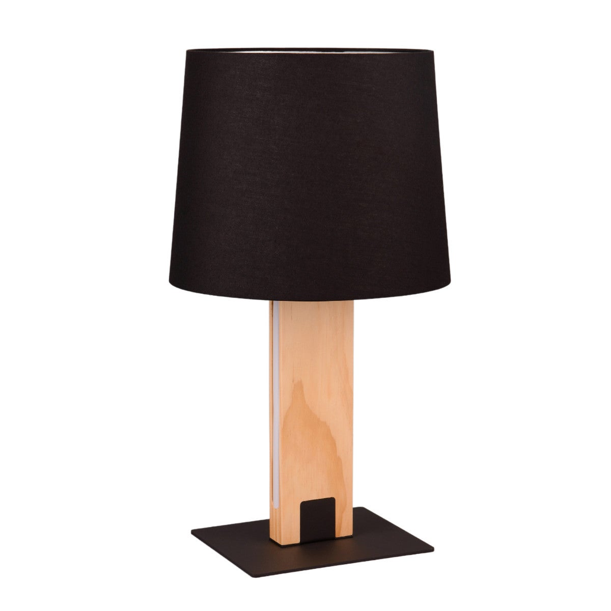 Lampa stołowa drewniana czarna z abażurem LED + E27 Rahul Trio