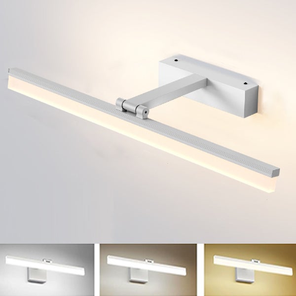 Biała lampa ścienna LED do łazienki, lampka nocna, 3000K/4500K/6000K, 3 kolory, 8W, 100-265V, odchylana w górę i w dół, 40cm