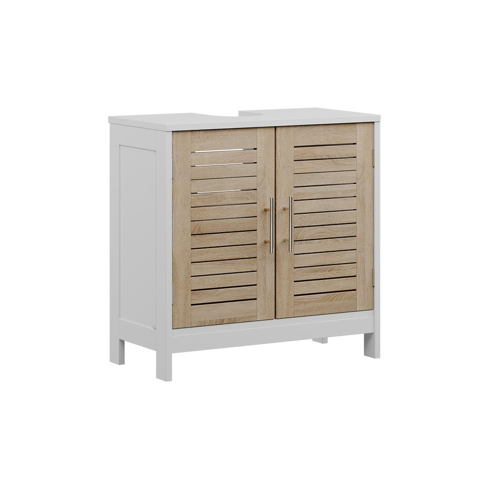 Vicco Szafka pod umywalkę Looma, Biały/dąb, 60 x 60 cm z 2 zamkniętymi przedziałami