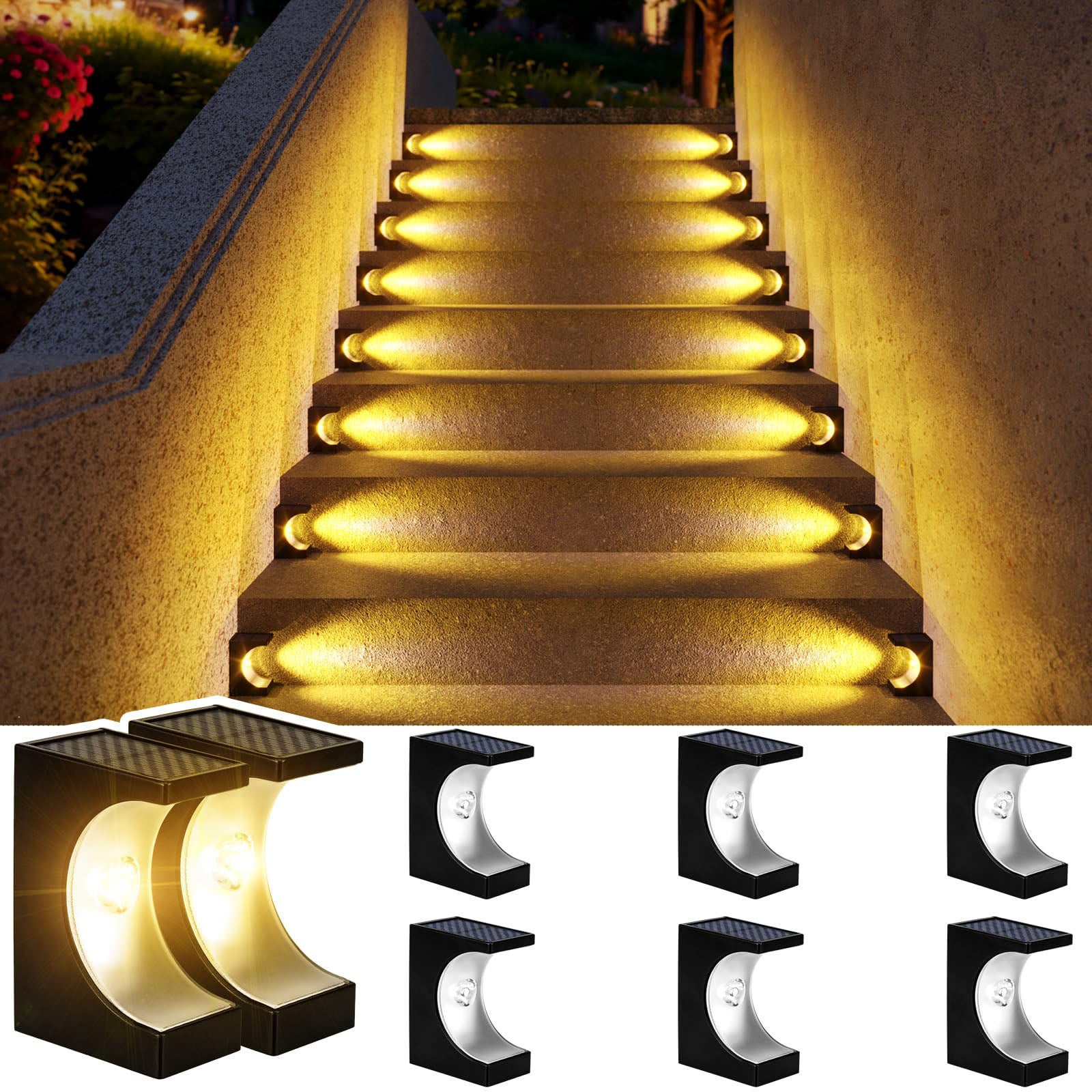 8 sztuk lamp solarnych, wodoodporne lampy zewnętrzne, automatyczne włączanie/wyłączanie, ciepła biel