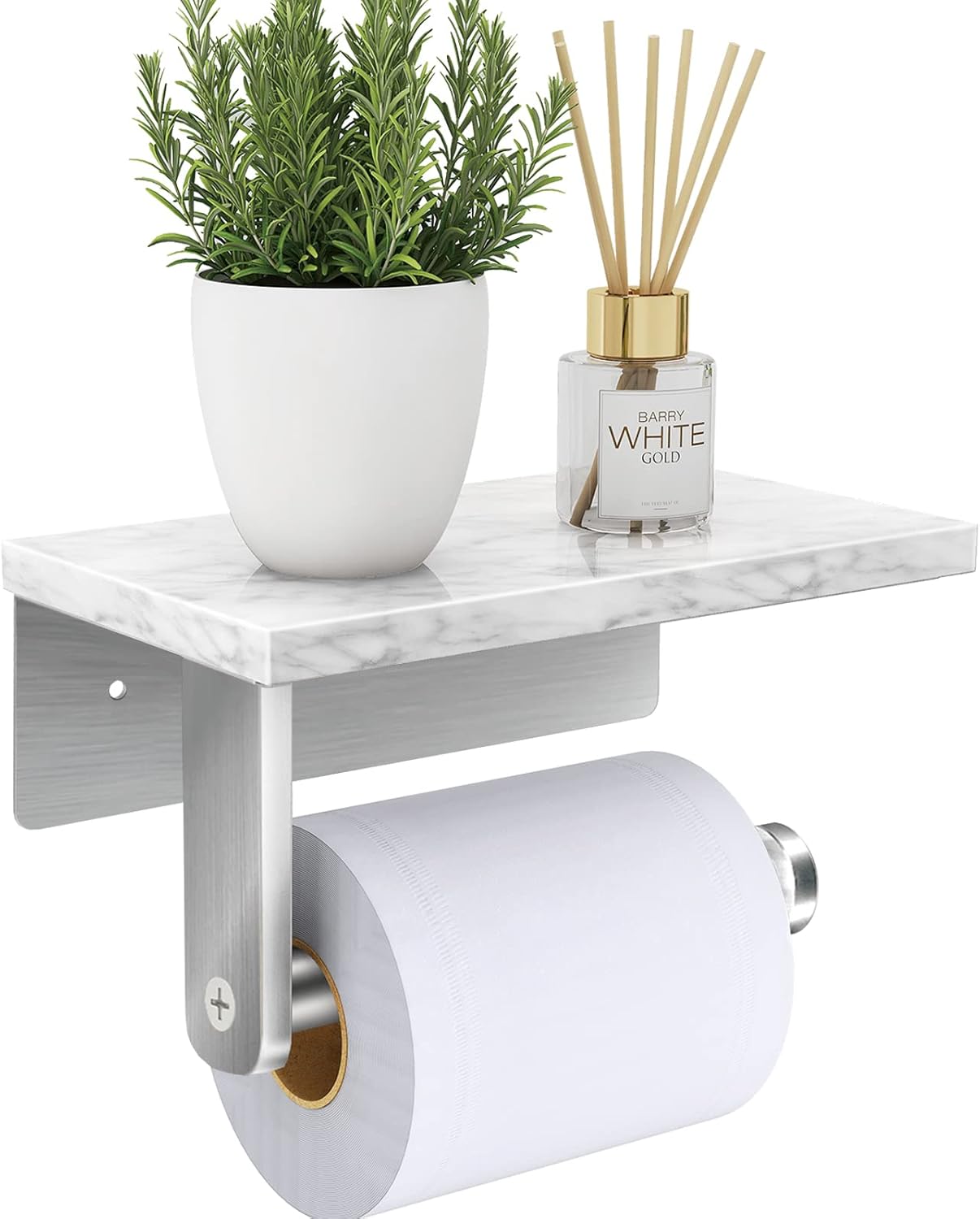 Uchwyt na papier toaletowy montowany na ścianie, uchwyt na papier toaletowy z półką z naturalnego marmuru, uchwyt na papier toaletowy ze stali nierdz
