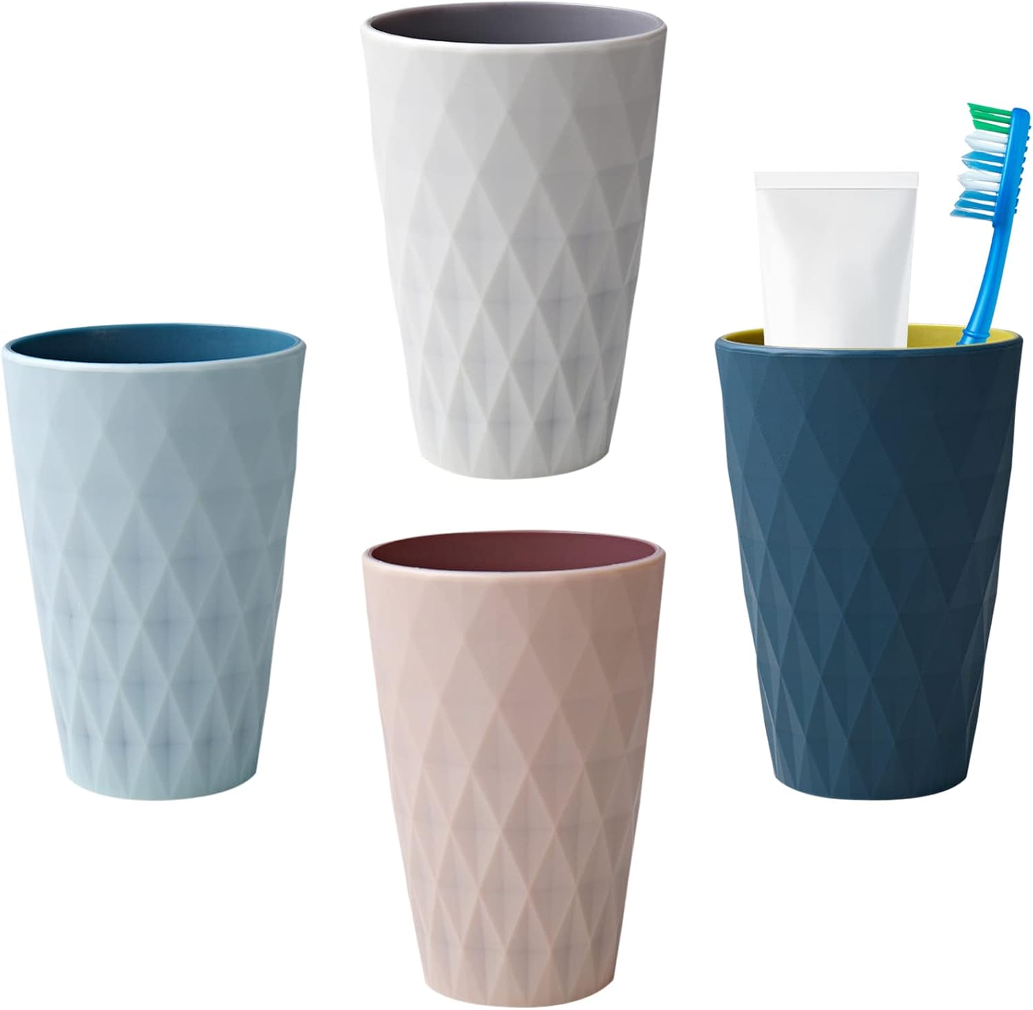 Kubek łazienkowy, 450 ml, wykonany z plastiku, w stylu nordyckim, wytrzymały i odporny na wstrząsy, odpowiedni dla dorosłych. Zestaw 4 sztuk (8 × 12