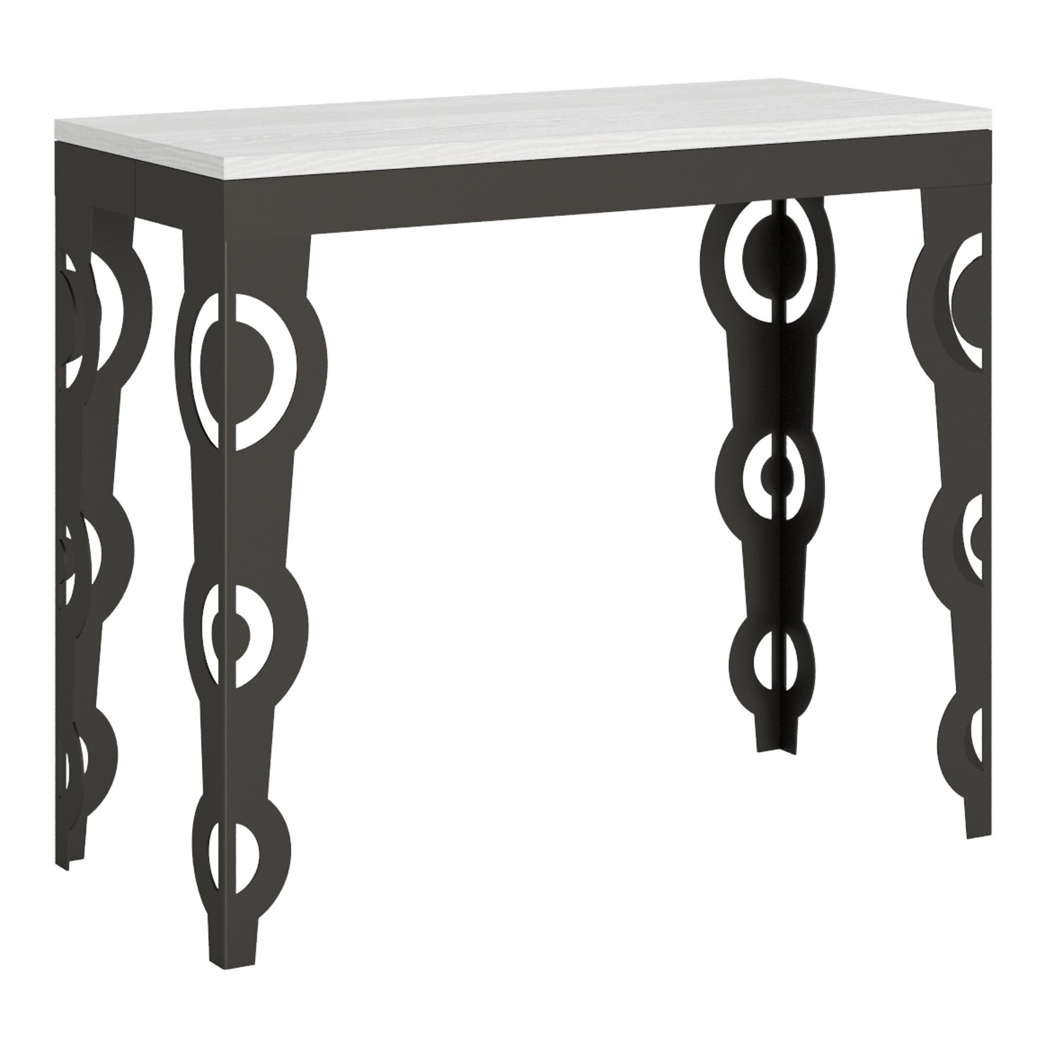 Mesa consola pequeña Karamay Evolution, blanca, 90x40 cm, extensible hasta 196 cm.