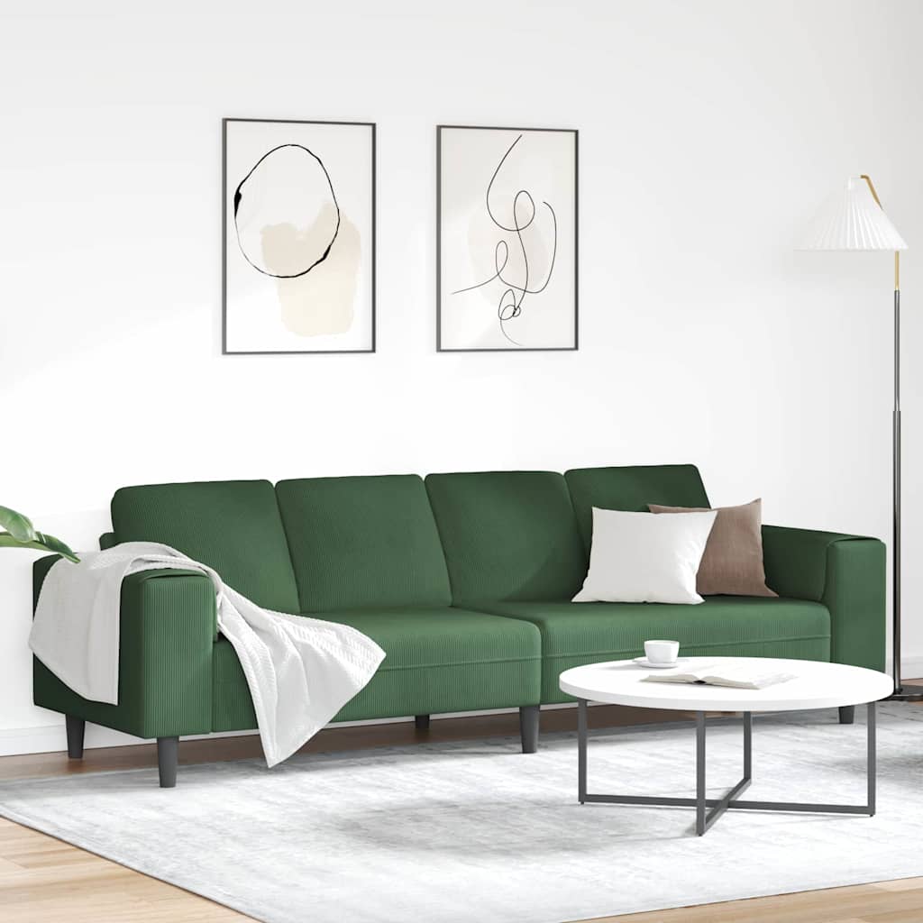 Sofa Ciemna zieleń 250 x 77 x 76 cm Tkanina sztruksowa vidaXL