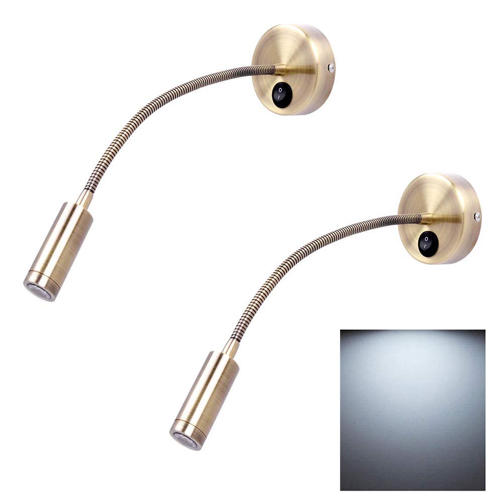 Zestaw 2 lamp do czytania LED Ultra Beam Lighting: 3 W, antyczne wykończenie, elastyczna lampa ścienna do czytania, białe światło