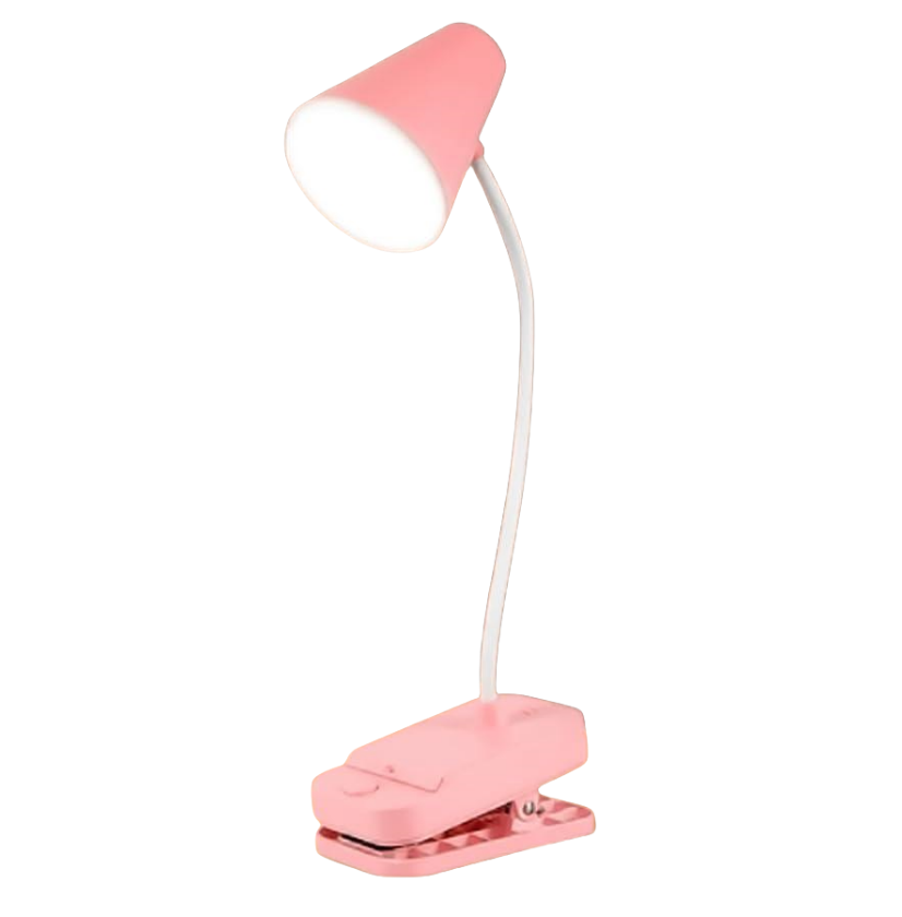 Lampa z klipsem - Różowa lampa stołowa - Lampka biurkowa do akademika - Stojąca lub z klipsem - Podwójny akumulator i USB - Obrotowa rurka