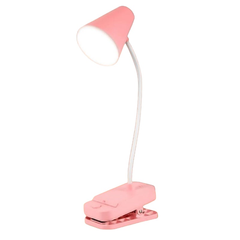 Lampa z klipsem - Różowa lampa stołowa - Lampka biurkowa do akademika - Stojąca lub z klipsem - Podwójny akumulator i USB - Obrotowa rurka