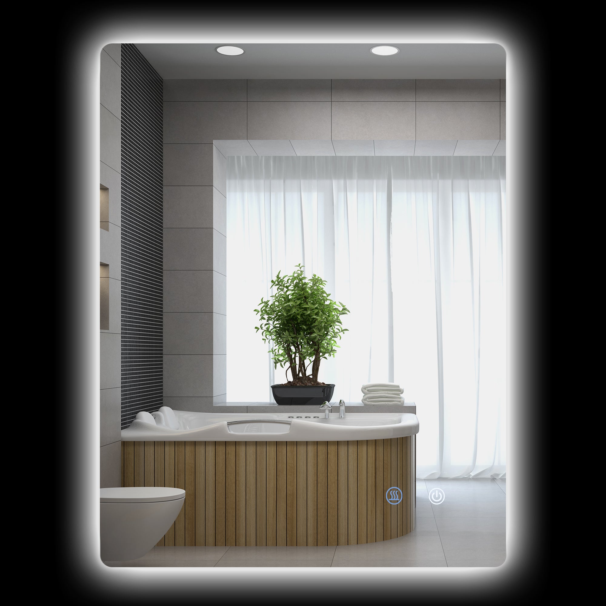 Prostokątne lustro łazienkowe LED montowane na ścianie, 80 x 60 cm, regulowana jasność, czysta biel