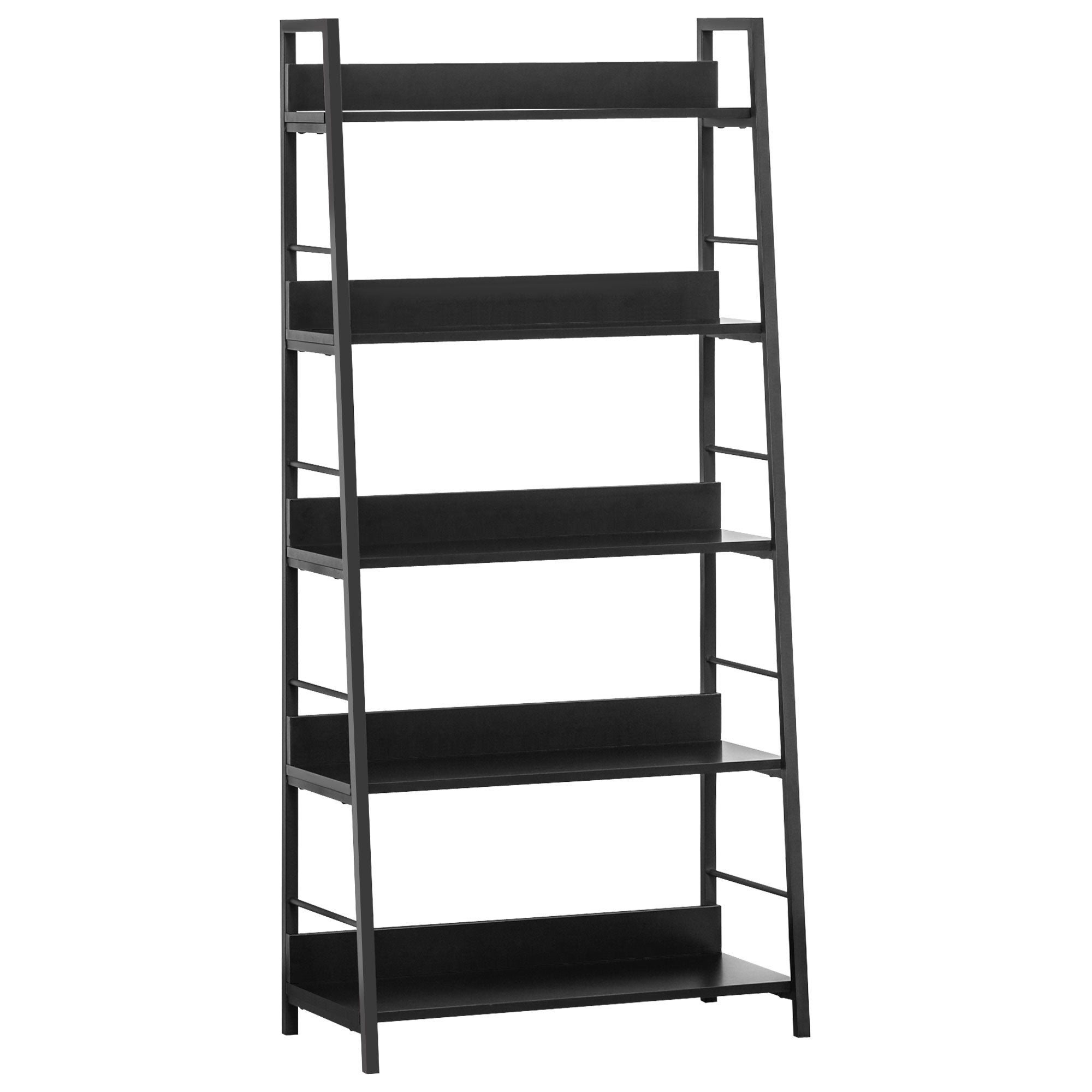 Styl industrialny element 5-Poziom Przechowywanie Półka na książki 70L x 35D x 150H cm Czarny