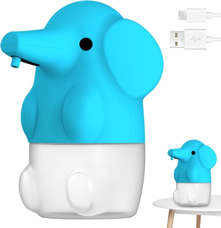 Automatyczny dozownik mydła w kształcie słonia, 250 ml, 2 tryby, bezdotykowy dozownik mydła USB do łazienki, niebieski
