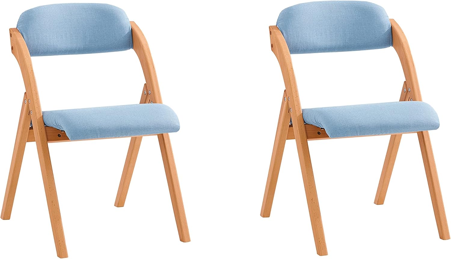 SoBuy Krzesło do Jadalni Zestaw 2, Ergonomiczne Składane Drewniane Krzesło z Pikowanym Siedziskiem, Niebieski, FST92-BLx2