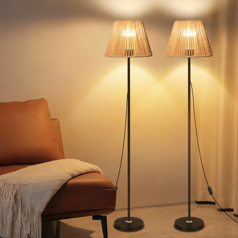LOVHAUS Zestaw 2 szt. Lampa Podłogowa Z Abażurem Z Plecionego Rotangu Z Włącznikiem/Wyłącznikiem - 22 x 140CM