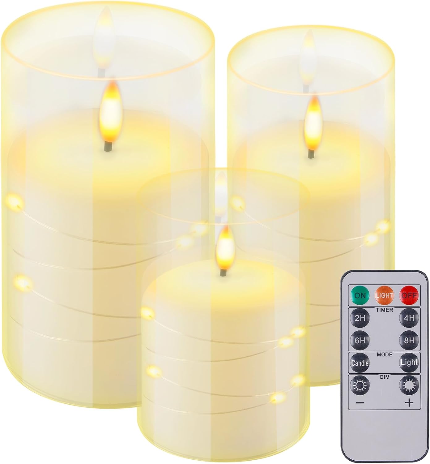 Świece LED z pilotem, zestaw 3 świec LED z migoczącym płomieniem, świece z sztucznym migoczącym płomieniem, świece LED z lampkami choinkowymi [E]