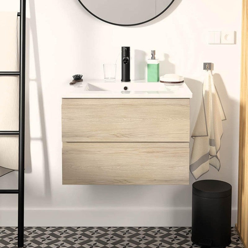 Zestaw umywalkowy 60 cm z blatem ceramicznym i czarną baterią SORRENTO